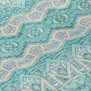 8' Teal Blue Purple And Gray Round Moroccan Washable Indoor Outdoor Area Rug