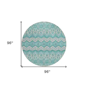 8' Teal Blue Purple And Gray Round Moroccan Washable Indoor Outdoor Area Rug