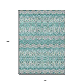 9' X 12' Teal Blue Purple And Gray Moroccan Washable Indoor Outdoor Area Rug