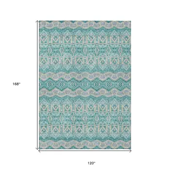 10' X 14' Teal Blue Purple And Gray Moroccan Washable Indoor Outdoor Area Rug