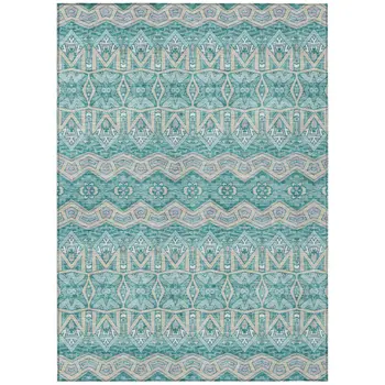 10' X 14' Teal Blue Purple And Gray Moroccan Washable Indoor Outdoor Area Rug
