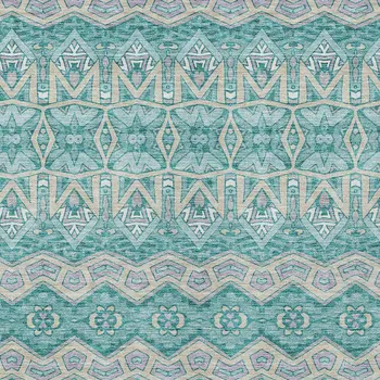 10' X 14' Teal Blue Purple And Gray Moroccan Washable Indoor Outdoor Area Rug