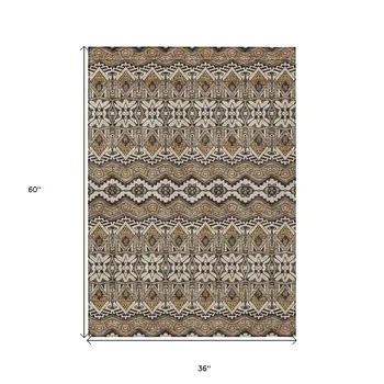 3' X 5' Taupe Brown And Ivory Moroccan Washable Indoor Outdoor Area Rug