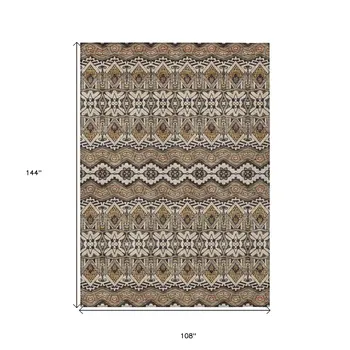 9' X 12' Taupe Brown And Ivory Moroccan Washable Indoor Outdoor Area Rug