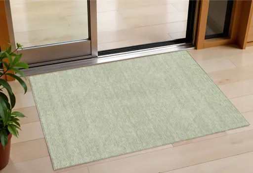 3' X 5' Artichoke Green And Ivory Geometric Washable Indoor Outdoor Area Rug
