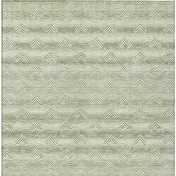 5' X 8' Artichoke Green And Ivory Geometric Washable Indoor Outdoor Area Rug
