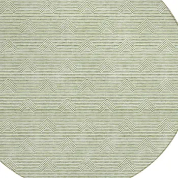 8' Artichoke Green And Ivory Round Geometric Washable Indoor Outdoor Area Rug