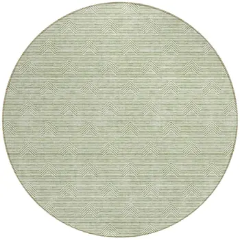 8' Artichoke Green And Ivory Round Geometric Washable Indoor Outdoor Area Rug