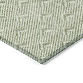 10' X 14' Artichoke Green And Ivory Geometric Washable Indoor Outdoor Area Rug