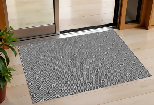 3' X 5' Black And Ivory Geometric Washable Indoor Outdoor Area Rug