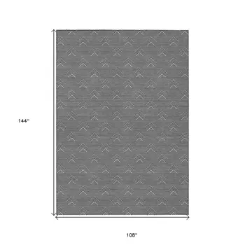 9' X 12' Black And Ivory Geometric Washable Indoor Outdoor Area Rug