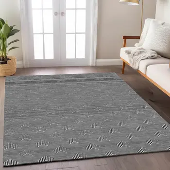 9' X 12' Black And Ivory Geometric Washable Indoor Outdoor Area Rug