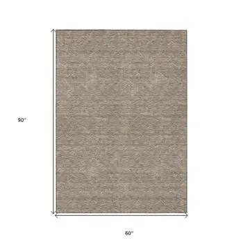 5' X 8' Brown And Beige Geometric Washable Indoor Outdoor Area Rug