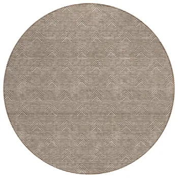 8' Brown And Beige Round Geometric Washable Indoor Outdoor Area Rug