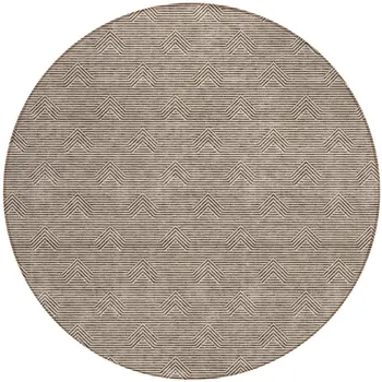 8' Brown And Beige Round Geometric Washable Indoor Outdoor Area Rug