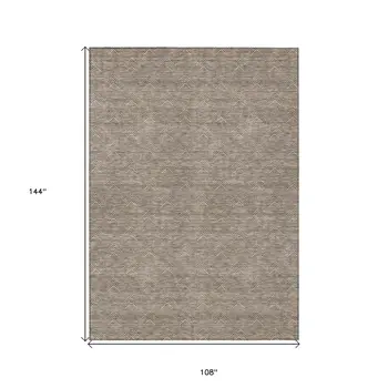 9' X 12' Brown And Beige Geometric Washable Indoor Outdoor Area Rug