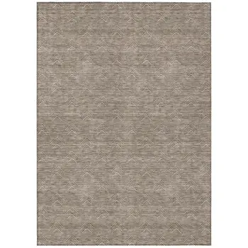 9' X 12' Brown And Beige Geometric Washable Indoor Outdoor Area Rug