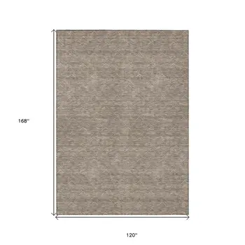 10' X 14' Brown And Beige Geometric Washable Indoor Outdoor Area Rug