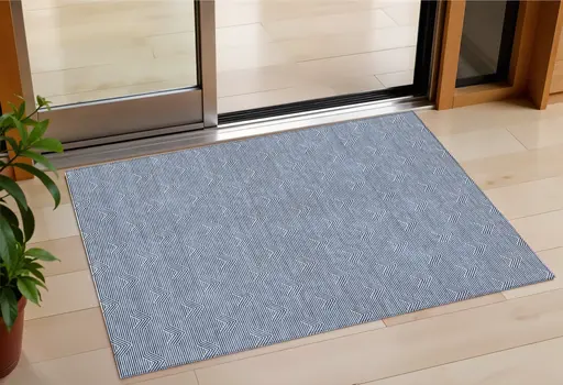3' X 5' Blue And Ivory Geometric Washable Indoor Outdoor Area Rug