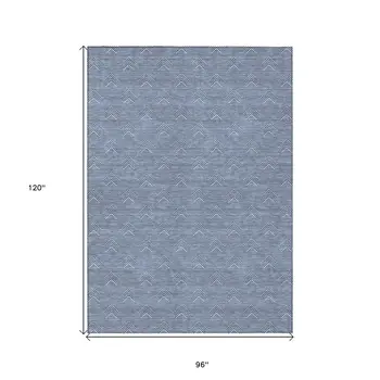 8' X 10' Blue And Ivory Geometric Washable Indoor Outdoor Area Rug
