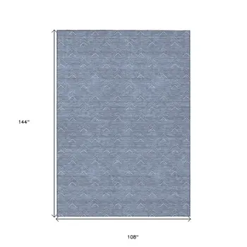 9' X 12' Blue And Ivory Geometric Washable Indoor Outdoor Area Rug