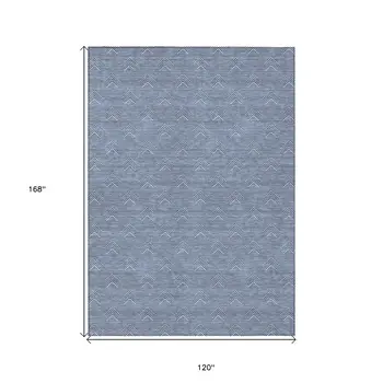 10' X 14' Blue And Ivory Geometric Washable Indoor Outdoor Area Rug