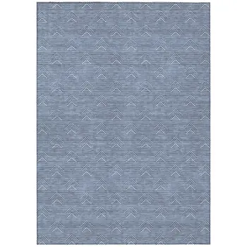 10' X 14' Blue And Ivory Geometric Washable Indoor Outdoor Area Rug