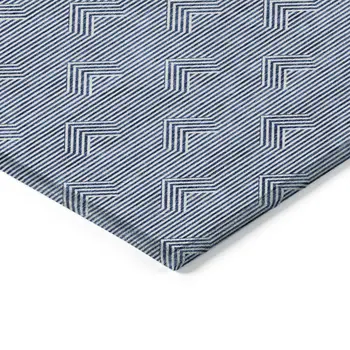 10' X 14' Blue And Ivory Geometric Washable Indoor Outdoor Area Rug