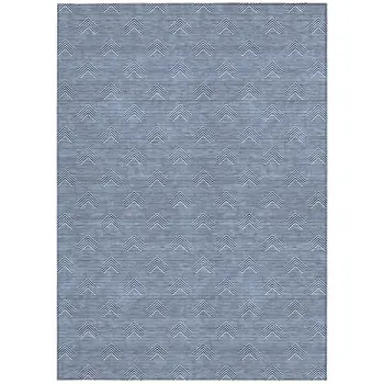 10' X 14' Blue And Ivory Geometric Washable Indoor Outdoor Area Rug