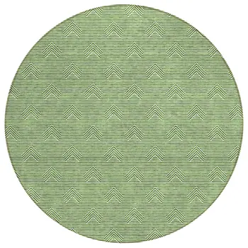 8' Green And Beige Round Geometric Washable Indoor Outdoor Area Rug