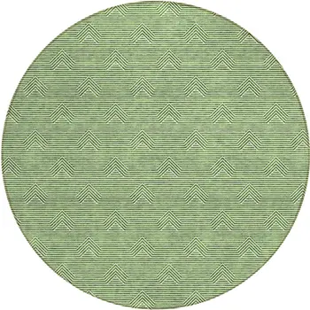 8' Green And Beige Round Geometric Washable Indoor Outdoor Area Rug