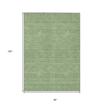 8' X 10' Green And Beige Geometric Washable Indoor Outdoor Area Rug
