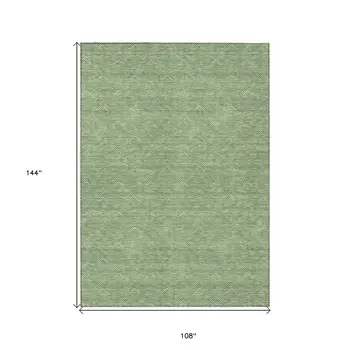 9' X 12' Green And Beige Geometric Washable Indoor Outdoor Area Rug