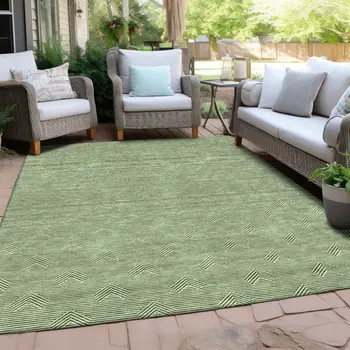 10' X 14' Green And Beige Geometric Washable Indoor Outdoor Area Rug