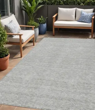 5' X 8' Gray And Ivory Geometric Washable Indoor Outdoor Area Rug