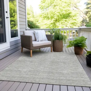 5' X 8' Gray And Ivory Geometric Washable Indoor Outdoor Area Rug