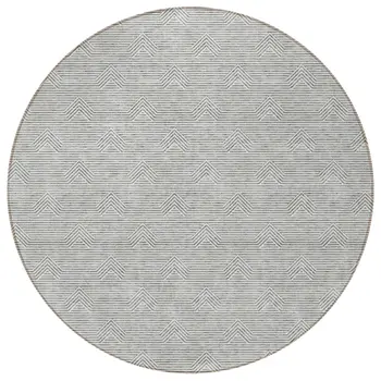 8' Gray And Ivory Round Geometric Washable Indoor Outdoor Area Rug