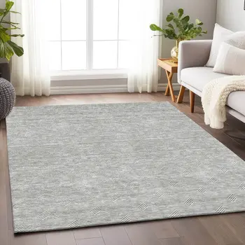 8' X 10' Gray And Ivory Geometric Washable Indoor Outdoor Area Rug