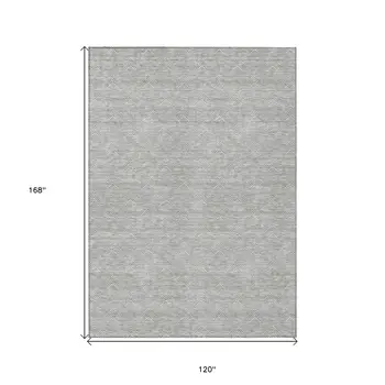 10' X 14' Gray And Ivory Geometric Washable Indoor Outdoor Area Rug