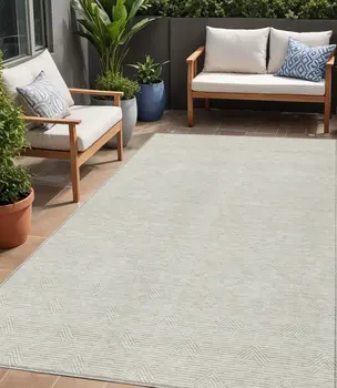5' X 8' Ivory And Gray Geometric Washable Indoor Outdoor Area Rug