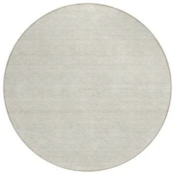 8' Ivory And Gray Round Geometric Washable Indoor Outdoor Area Rug