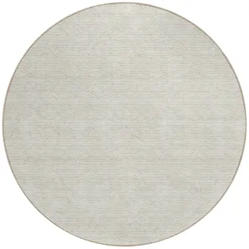 8' Ivory And Gray Round Geometric Washable Indoor Outdoor Area Rug