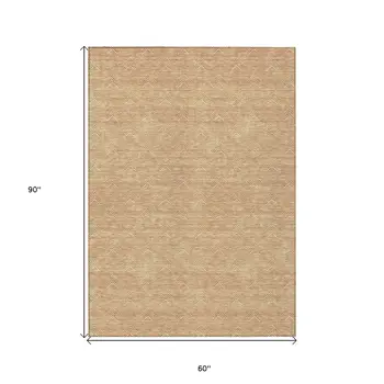 5' X 8' Orange And Ivory Geometric Washable Indoor Outdoor Area Rug