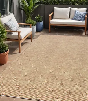5' X 8' Orange And Ivory Geometric Washable Indoor Outdoor Area Rug