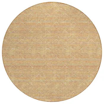 8' Orange And Ivory Round Geometric Washable Indoor Outdoor Area Rug