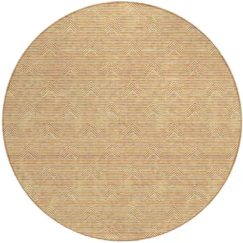 8' Orange And Ivory Round Geometric Washable Indoor Outdoor Area Rug