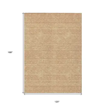 10' X 14' Orange And Ivory Geometric Washable Indoor Outdoor Area Rug