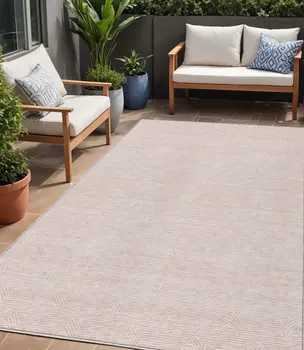 5' X 8' Pink And Gray Geometric Washable Indoor Outdoor Area Rug