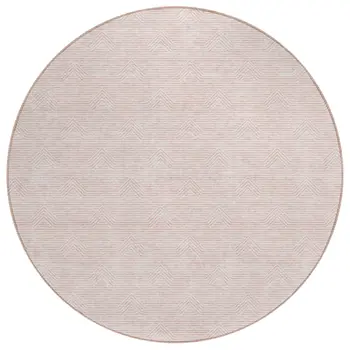 8' Pink And Gray Round Geometric Washable Indoor Outdoor Area Rug