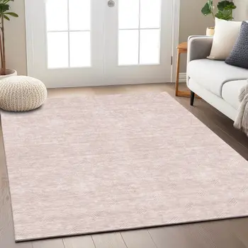 8' X 10' Pink And Gray Geometric Washable Indoor Outdoor Area Rug